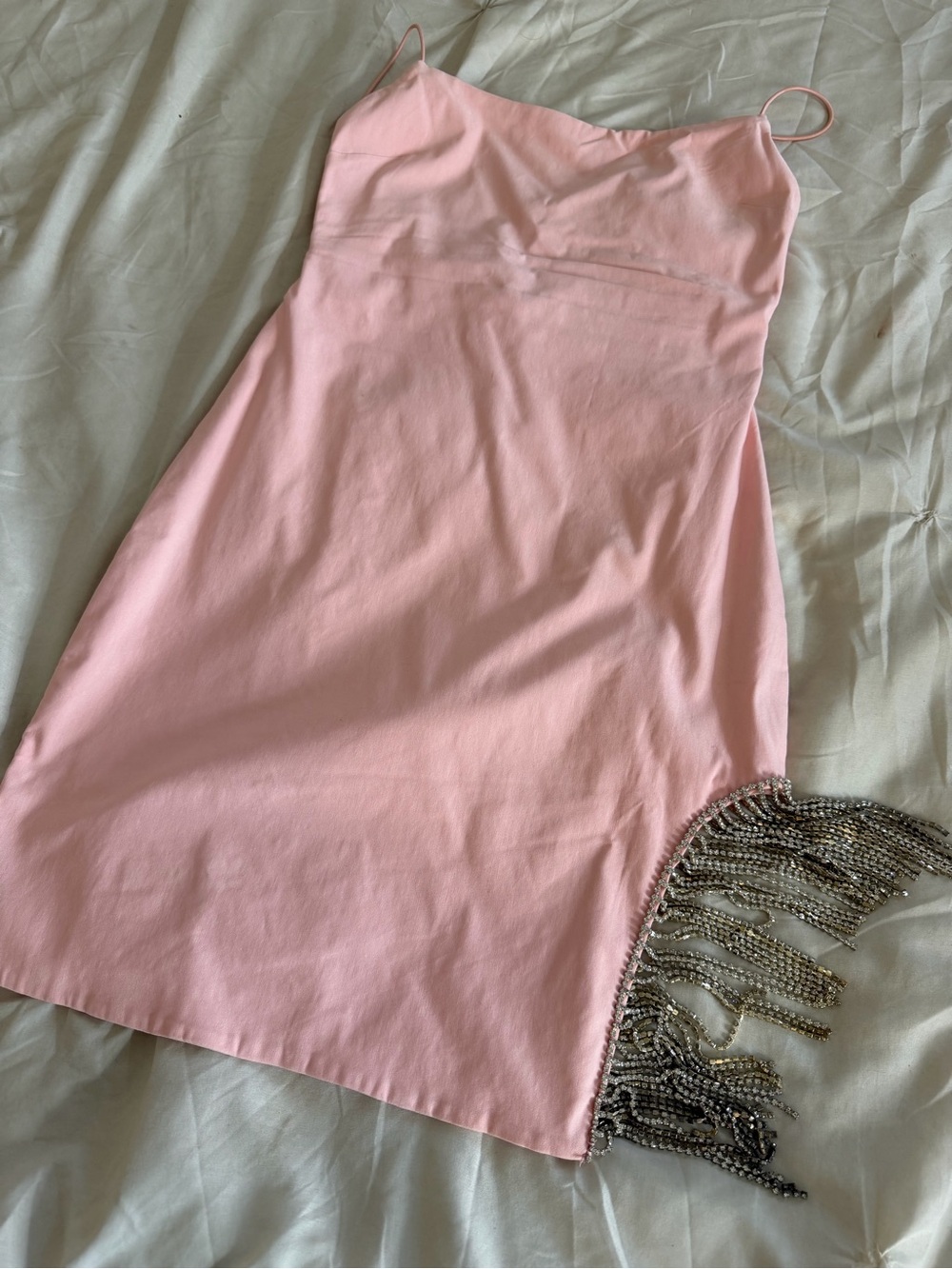Fashion Nova Light Pink Satin Slip Dress with Spaghetti Straps